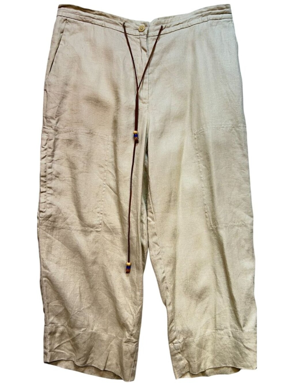 Lauren Ralph Lauren Women's Linen Capri Pants Drawstring Waist Sz 10 Beige Solid